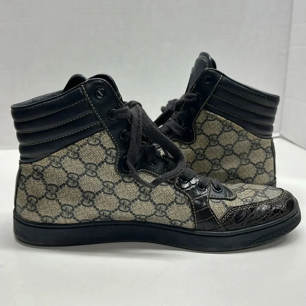 Gucci Sneakers Supreme High Top Lace Up Shoes Monogram GG Navy Blue Men's Size 7